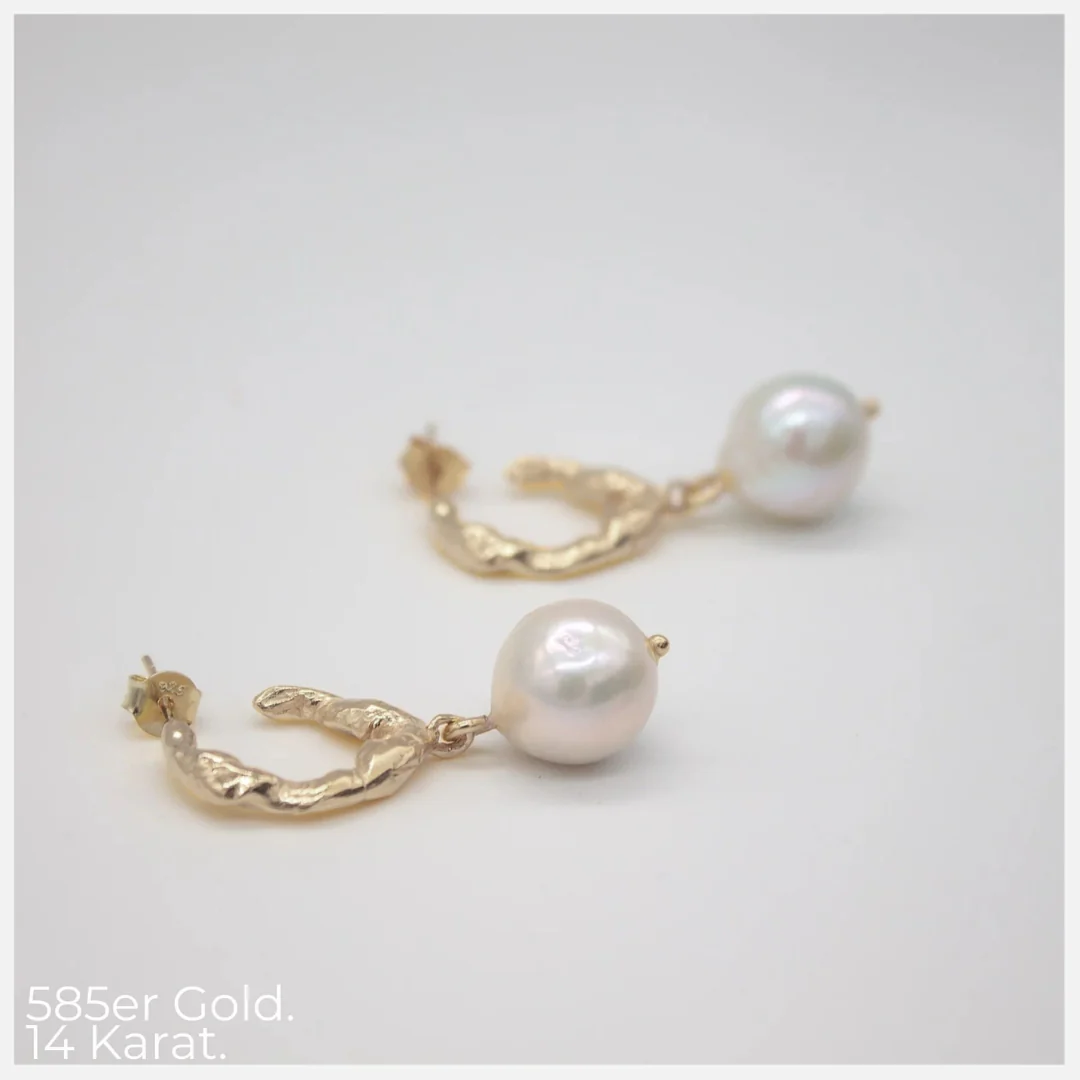 Brautschmuck SORVIKA 585er GOLD (14k) // Creolen mit Barockperle